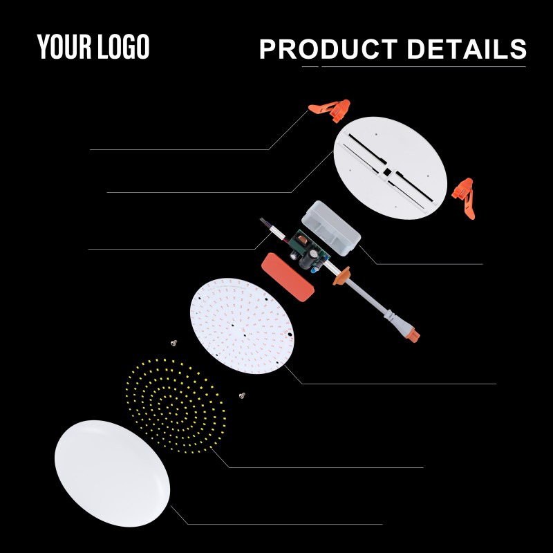 لوحة إضاءة LED بدون إطار بقدرة 36 ​​وات، ألومنيوم + كمبيوتر شخصي، حديد + PP