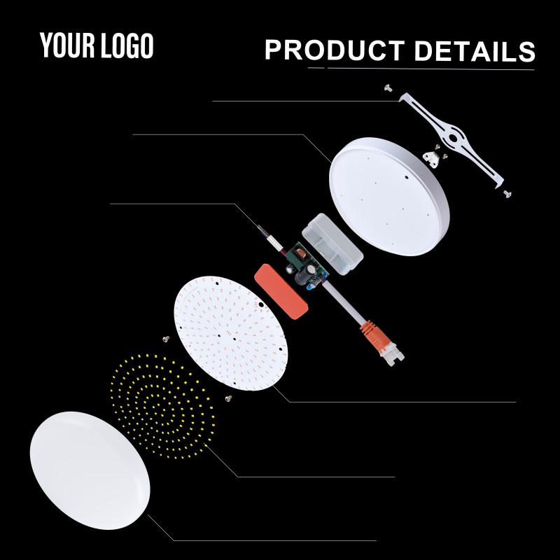ضوء لوحة بدون إطار LED سطحي 36 وات، ألومنيوم + كمبيوتر شخصي، حديد + PP، ضوء كامل